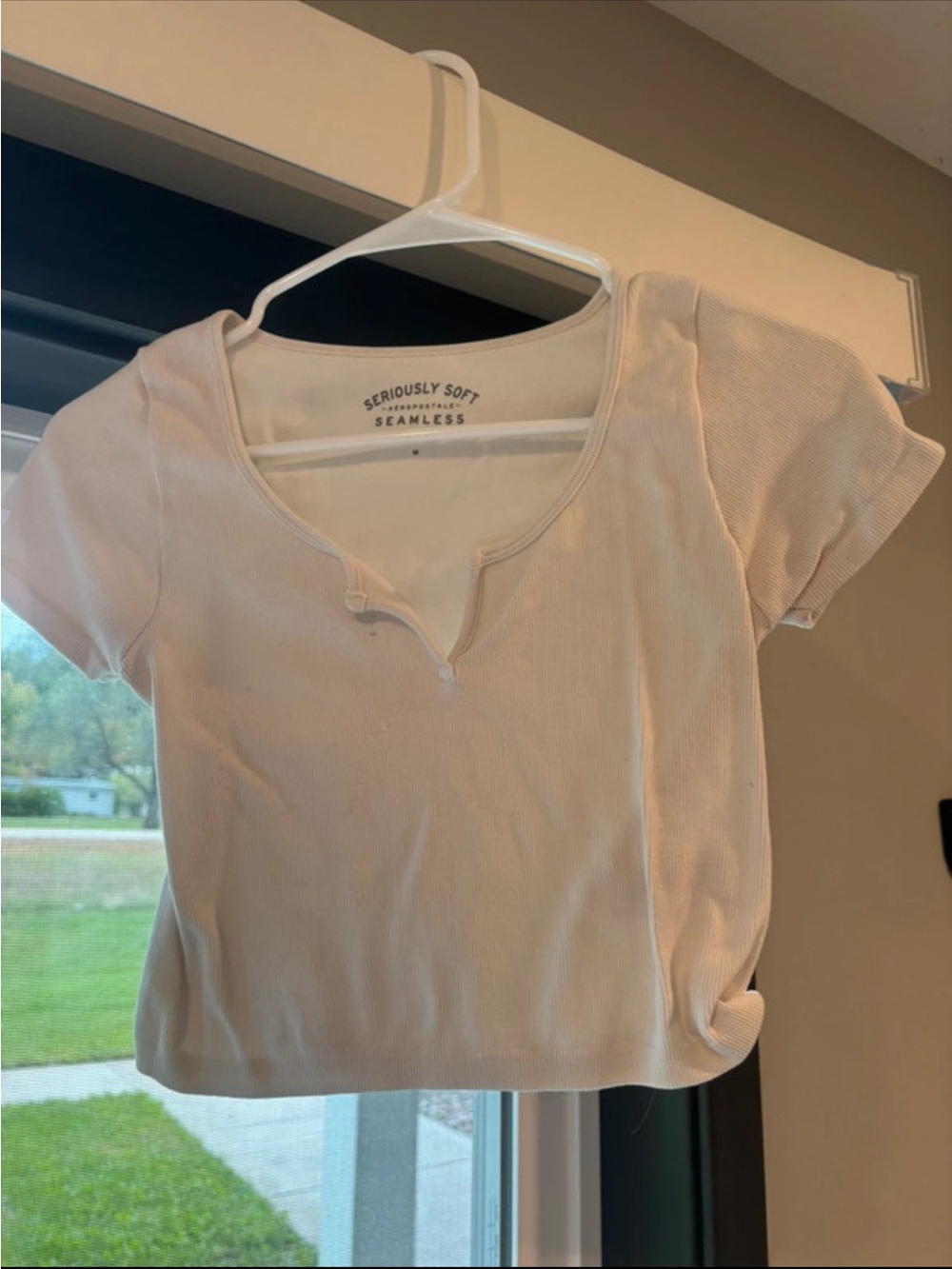 Aeropostale Light Beige Ribbed Scoop Neck Crop Top